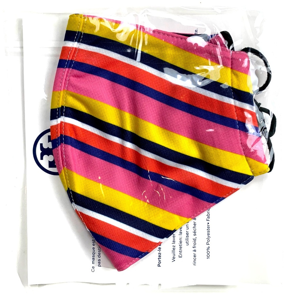 Tory Burch Designer Face Mask- Navy Multi Stripes